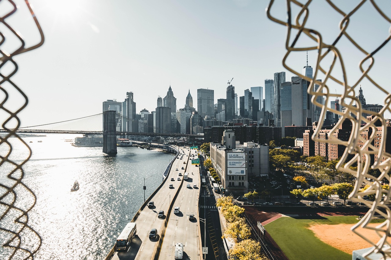 new york, road, river, bridge, brooklyn bridge, city, skyscrapers, buildings, traffic, highway, skyline, metropolis, metropolitan, downtown, urban, cityscape, tourism, east river, manhattan, nyc, america, usa, new york, new york, new york, new york, new york